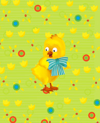 cartoon easter chicken on the meadow illustration