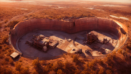 The ruined world, environmental pollution, trash on the desert. Generative AI