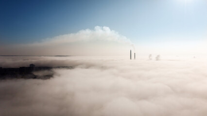 Aerial drone view of Chisinau at foggy weather, Moldova