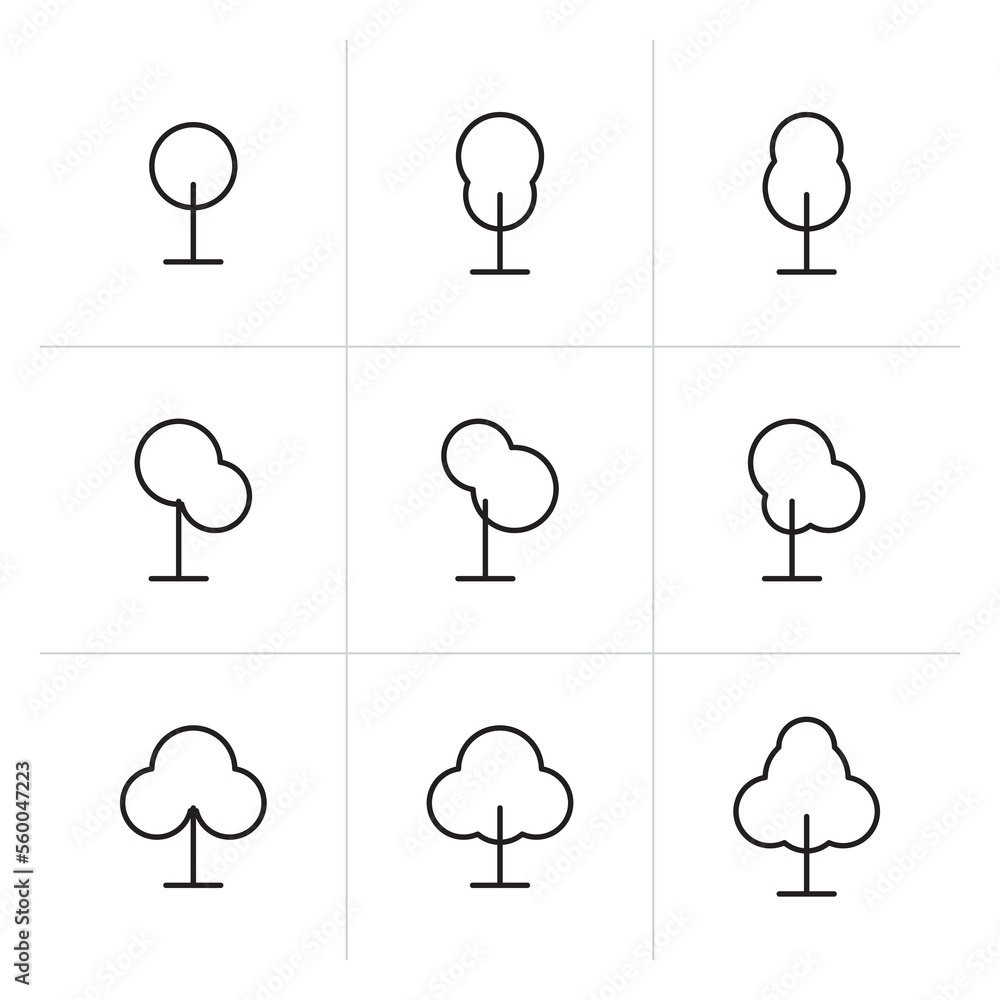 Poster tree line icon set. collection of minimalistic vector illustrations.