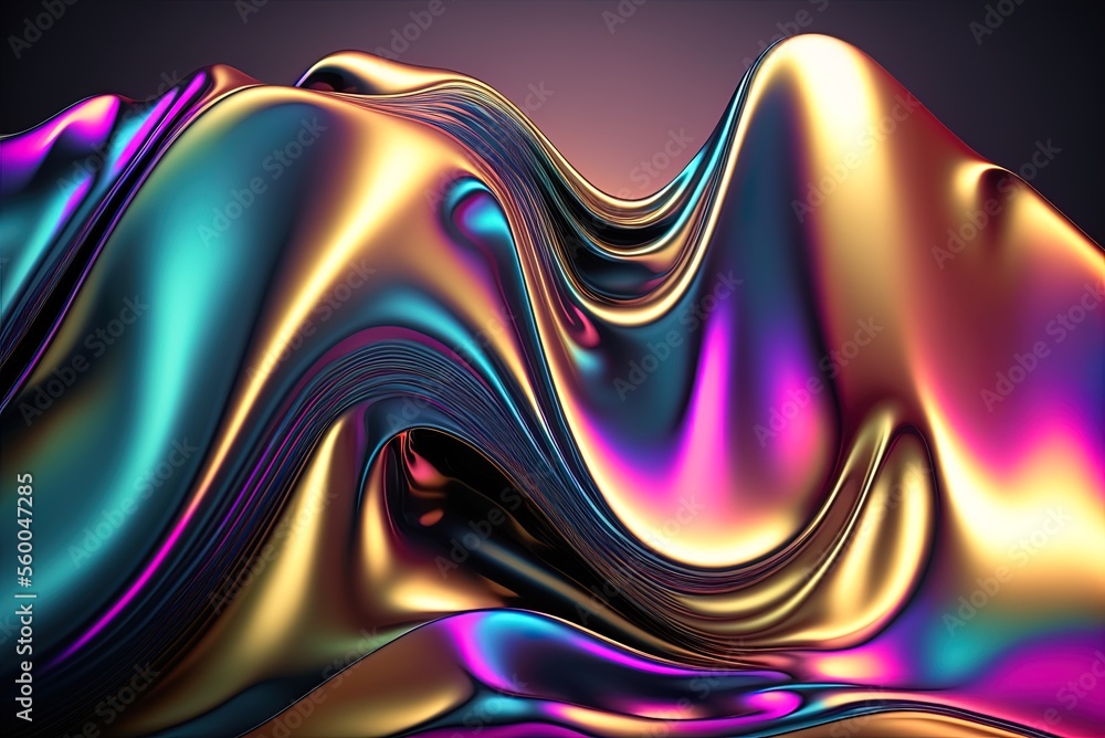 Poster fabric wave gradient abstract backdrop iridescent chrome wavy liquid surface ripples reflections pic