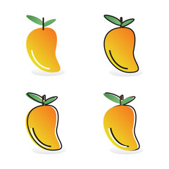 Ripe mango fruit icon. White background flat design, Tropical fruit vector illustration
