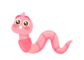 Earth Worm Cartoon Character Crawling Isolated On White Background. Cute Funny Earthworm With Big Eyes