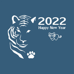 Symbol of the Chinese horoscope for 2022. Festive New Year card with water tiger.