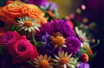 beautiful flowers bouquet background with close up view, AI generated
