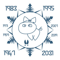 Pig zodiac sign logo. Astrological Chinese animal calendar. Years 2019, 2031, 2043, 2055.