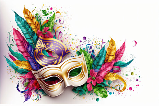 Carnival masks on white background, mardi gras, carnevale, Generative AI