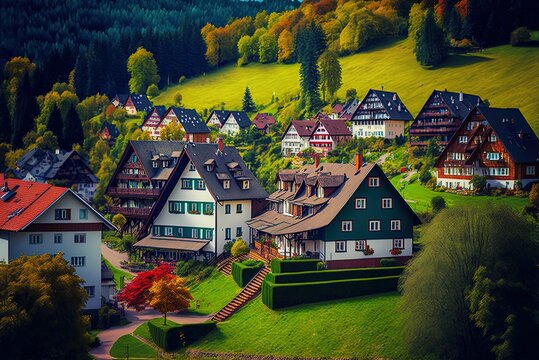 The picturesque settlement of Kappelrodeck in Germany's Black Forest. Generative AI