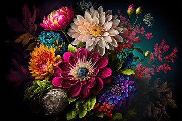 Fototapeta amazing, multicolored flower arrangement. Generative AI obraz