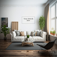 living room interior with mockup generated by ai