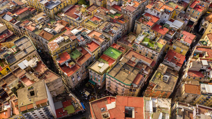 Aerial view of the Quartieri Spagnoli (Spanish Neighborhoods), a part of the city of Naples in Italy. This district is located in the historic center of the city.