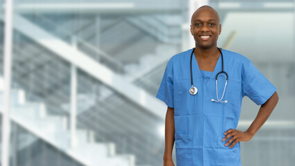 Laughing black doctor or male nurse
