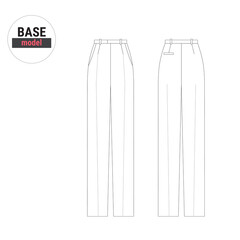 The base model trousers outline , technical model for women in front and back with high waist and pocket. Vector Technical fashion illustration for use in magazines. For professionals and amateurs.