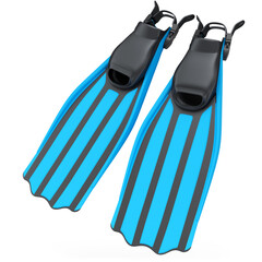 Blue diving flippers isolated on white. 3d render of snorkeling equipment