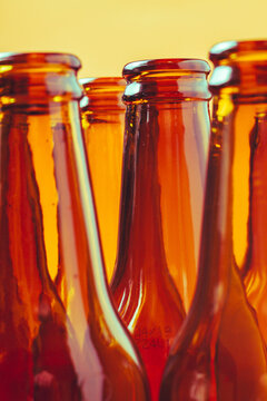 session of empty and brown glass bottles for advertising photographs
