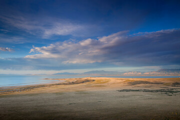 Clouds glide over the Great Salt Lake and Antelope Island, Utah.