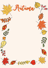 Autumn greeting card poster template. nature leaves, trees, pumpkins,  Vector illustration in flat style