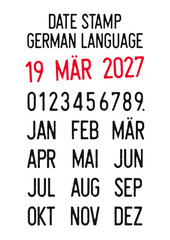 Vector illustration of editable dates stamps in German language (days, months, years)