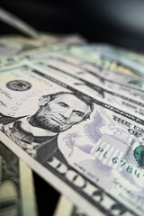 Banknotes of 5 US dollars, Stacks of money from a banknote of 5 dollars, top view.
five dollar bill...