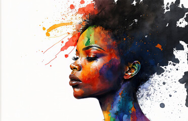 Beautiful African American woman silhouette stands for black lives matter, an illustration created with Generative AI artificial intelligence technology