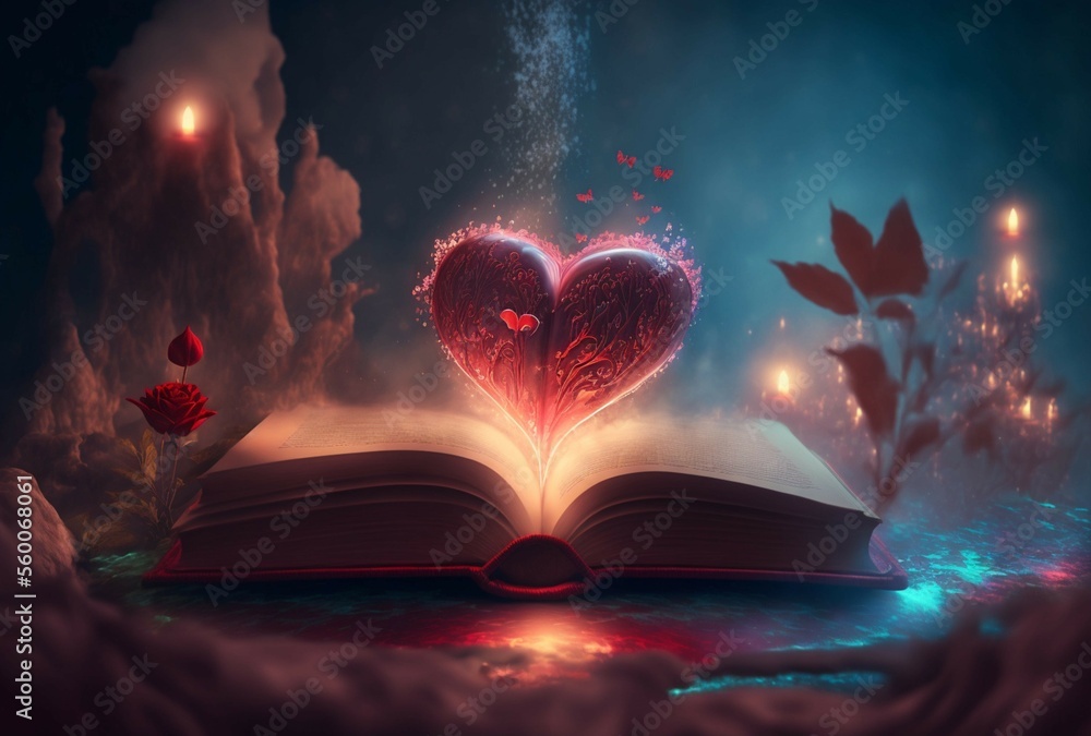 Wall mural illustration, red magic book with heart, image by ai - Wall murals