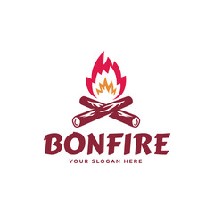 Emblem badge campfire bonfire logo design 