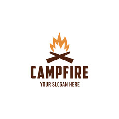 Emblem badge campfire bonfire logo design 