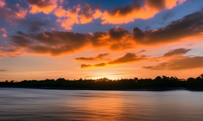 Obraz premium sunset over the river