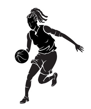 recommend clip art: Female Basketball Athlete Dribbling Silhouette