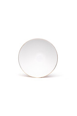 Close up shot of a traditional Chinese cup for tea ceremony. Th mug is decorated with a pattern. The Chinese tea mug is isolated on a white background. Top view.