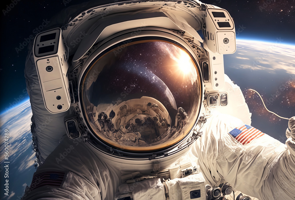 Wall mural close up of an astronaut floating in outer space. generative ai