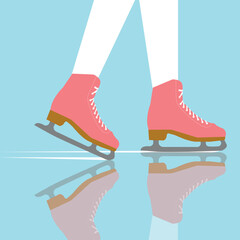 Illustration of a woman ice skating. Pink skates.