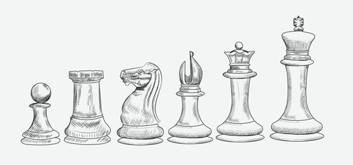 Hand-drawn sketch set of Chess pieces vector illustration 