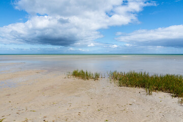 Fantastic blue beach panorama at baltic sea denmark oster hurup beach complete no waves but the...
