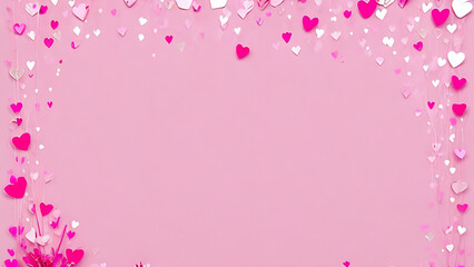 pink background with balloons, Happy Valentine's card or banner, Generative AI