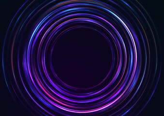 Blue violet neon laser rings abstract futuristic design. Technology vector background