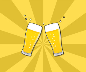 グラスビールで乾杯をする手描き風のベクターイラスト © ICIM