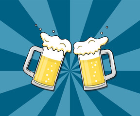 ビールジョッキで乾杯をする手描き風のベクターイラスト © ICIM
