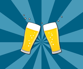 グラスビールで乾杯をする手描き風のベクターイラスト © ICIM