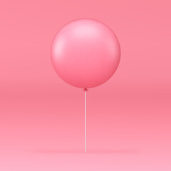 Pink air balloon on stick 3d greeting surprise congratulations decor element realistic vector
