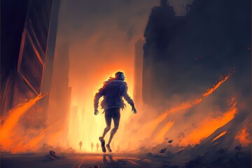 Obraz na płótnie Canvas Zombies are running in a blazing city