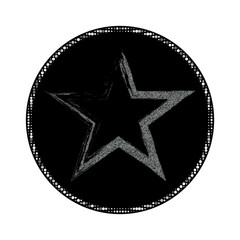 Star with silvery small dots on a black circle on a white background, design element