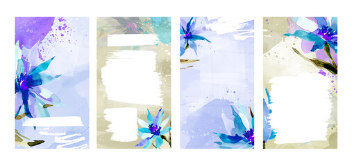 Watercolor abstract backgrounds for design with blue, turquoise colors. A collection of wedding backgrounds for text. A set of backgrounds for social networks