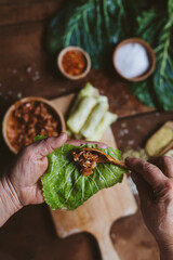 Lahana Sarma, Turkish traditional food,a boiled cabbage leaf that is formed into a roll with a stuffing of rice