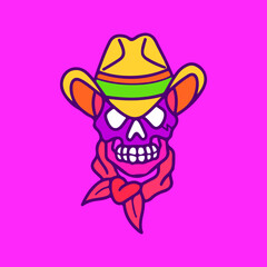 vector illustration of a skull wearing a hat