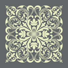 Damask graphic ornament. Floral design element. Gray and beige vector pattern