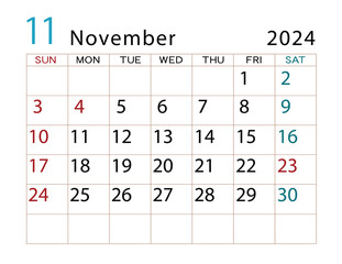 2024年カレンダー　11月	