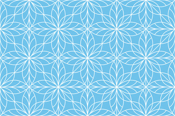 Flower geometric pattern. Seamless vector background. White and blue ornament. Ornament for fabric, wallpaper, packaging. Decorative print