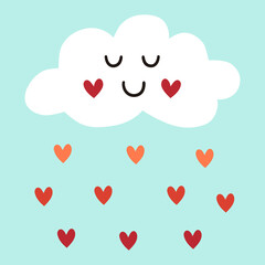 Illustration of a cloud that rains hearts, Valentine's drawing
