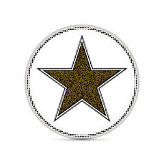 Star with golden halftone small dots on a gray circle on a white background, design element